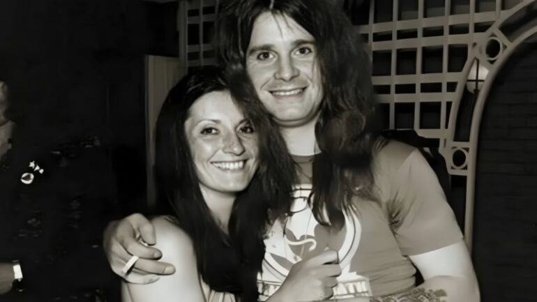 Thelma Riley and Ozzy Osbourne smiling together in a candid photo from the early years of their marriage