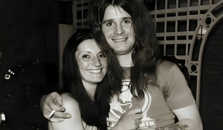 Thelma Riley and Ozzy Osbourne smiling together in a candid photo from the early years of their marriage