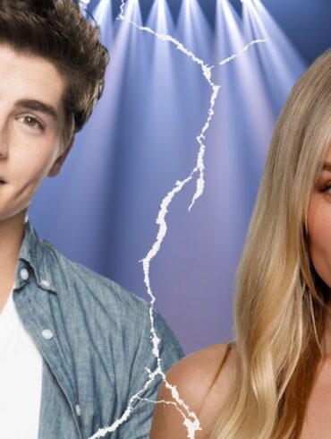 Split photo of Michelle Randolph and Gregg Sulkin with a torn line between them