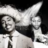 A black-and-white photo collage of Little Richard smiling in a straw hat alongside Ernestine Campbell and Richard in his performance attire