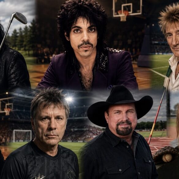 7 Popular Musicians Who Spend Their Free Time Playing Sports Alice Cooper, Prince, Rod Stewart, Marvin Gaye, Bruce Dickinson, Garth Brooks and Billy Ray Cyrus with sports associated with their lives and careers.