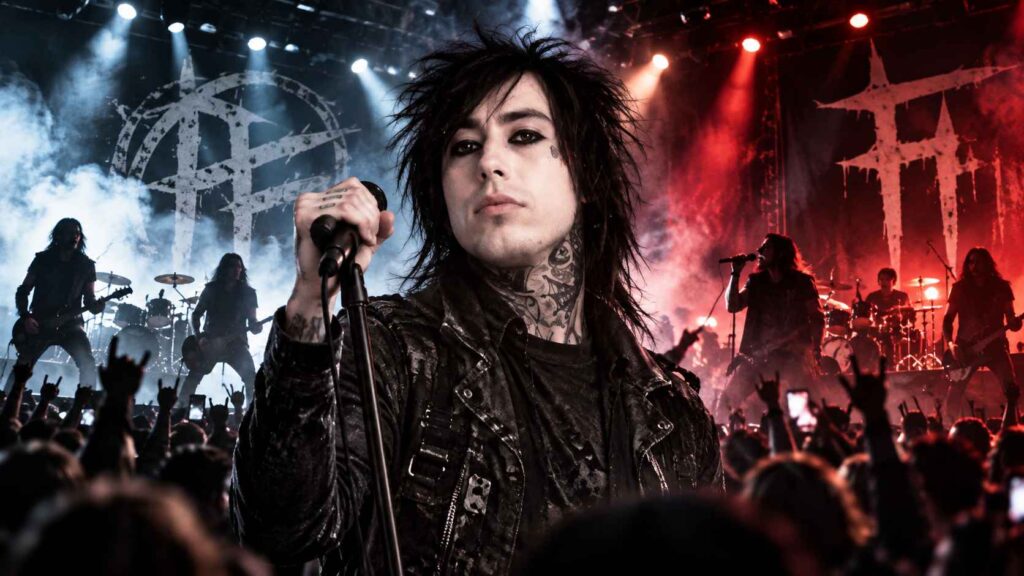 Ronnie Radke Bio - Prison, Escape the Fate and the Rise of Falling in Reverse Ronnie Radke performing onstage in front of a large rock crowd.