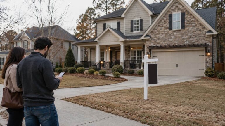 Georgia real estate - Couple viewing a suburban Georgia house for sale in 2026.