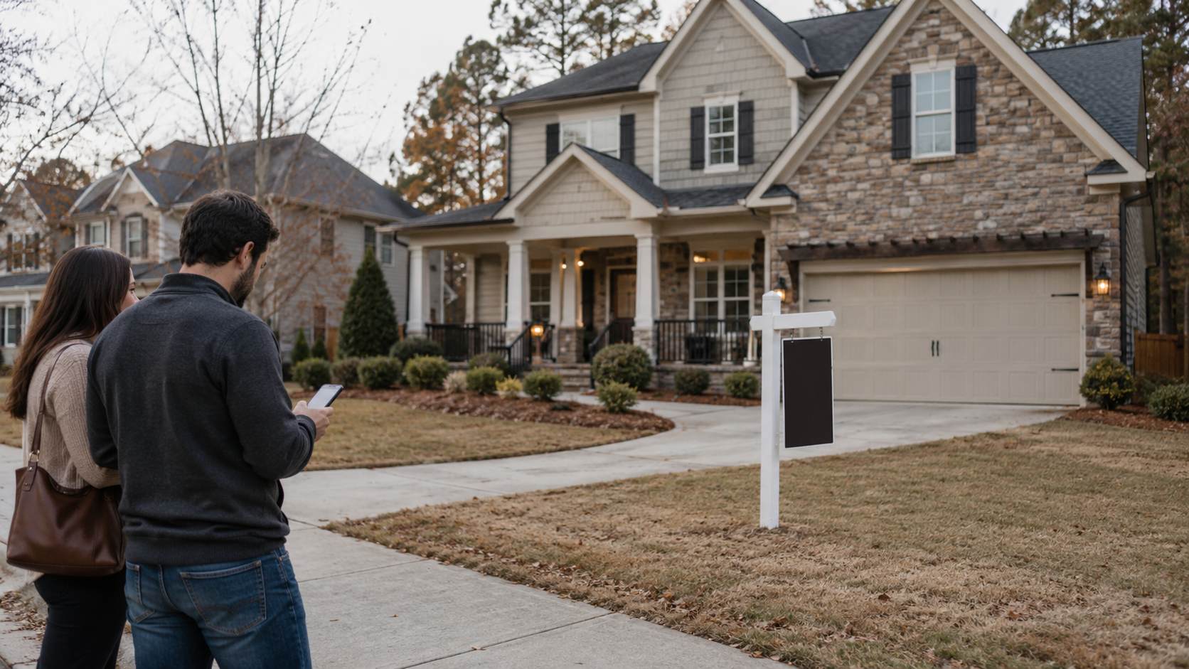 Georgia real estate - Couple viewing a suburban Georgia house for sale in 2026.
