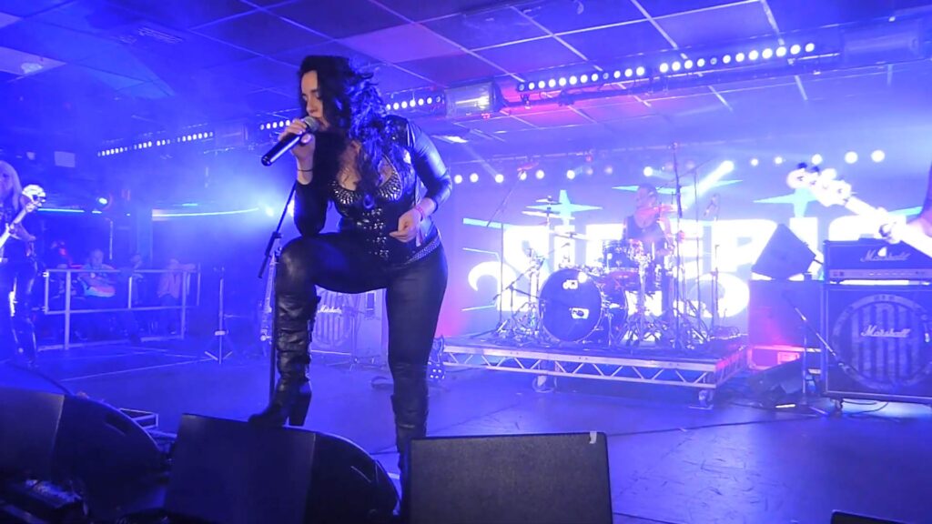 Female rock singer performing on stage at Hard Rock Hell in Great Yarmouth