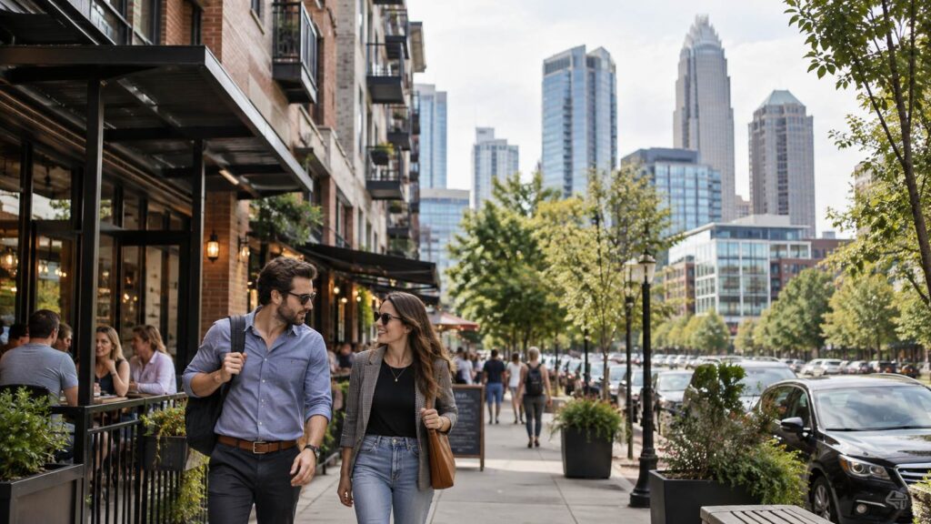 Why So Many Americans Are Moving to North Carolina Right Now? Charlotte's walkable neighborhoods combine modern city living with restaurants, shopping, and entertainment.